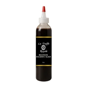 La Truffe Royale 8oz bourbon balsamic glaze squeeze bottle on white background.