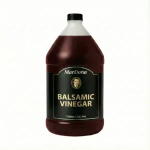 Standard 1-gallon jug of MarDona Balsamic Vinegar, a large-format container with traditional branding