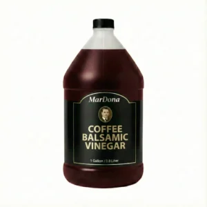 A single 1-gallon (3.8 Liter) plastic jug of MarDona Coffee Balsamic Vinegar featuring a deep, dark liquid and a black and gold label.