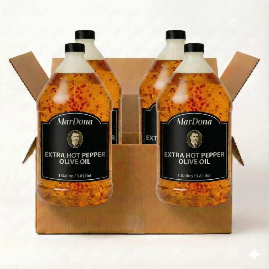 MarDona Extra Hot Pepper Olive Oil - 1 Gallon - Case of Four