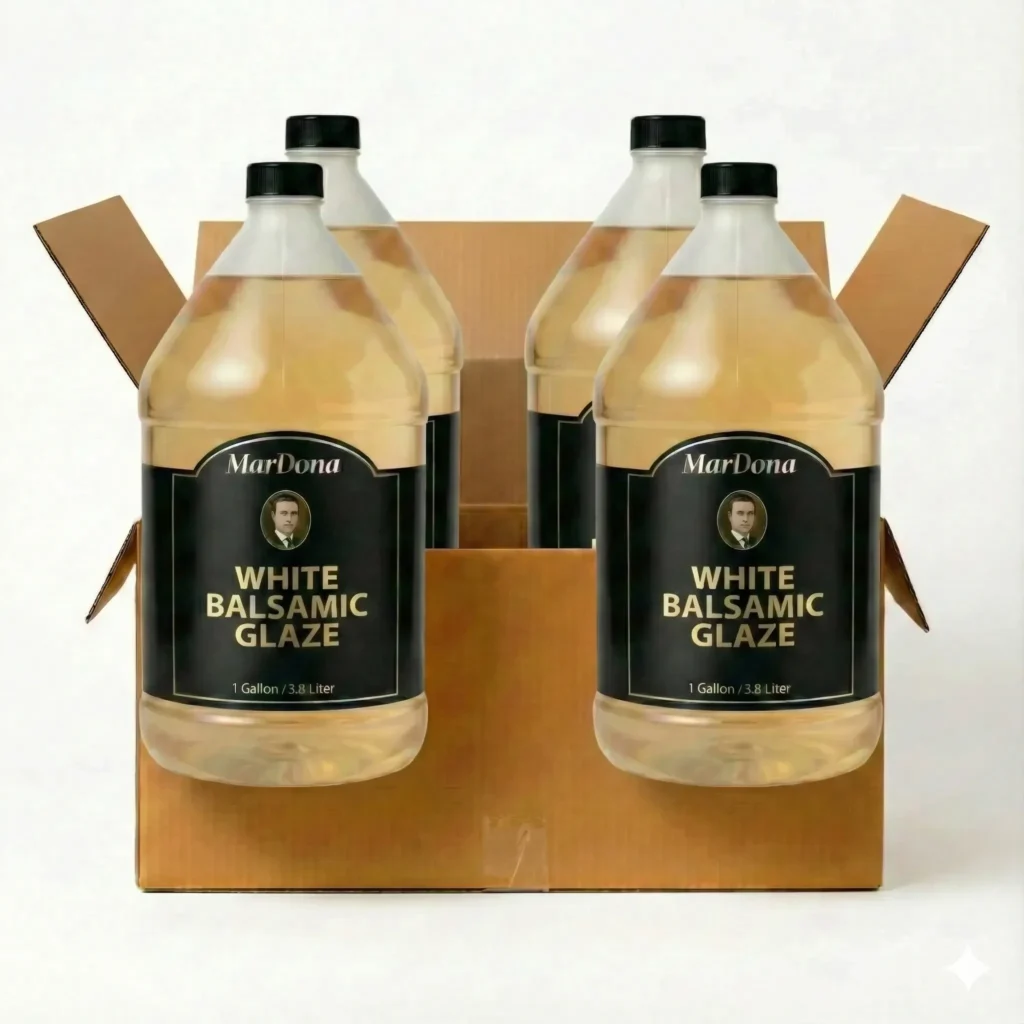 MarDona - White Balsamic Glaze - Food Service & Bulk - 1 Gallon Jugs - Case of Four
